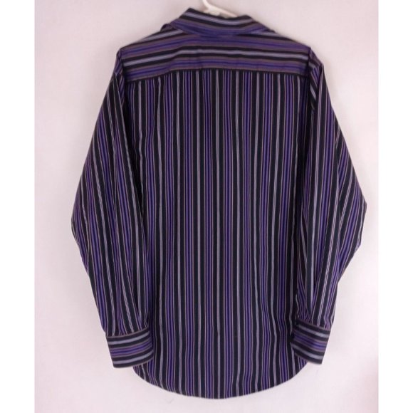 Vintage Tailorbyrd Men's Black & Purple Striped Dress Shirt Large 100% Cotton - Picture 2 of 6